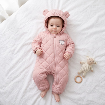 Lilo Bear Ear Padded Snowsuit - Dusty Pink