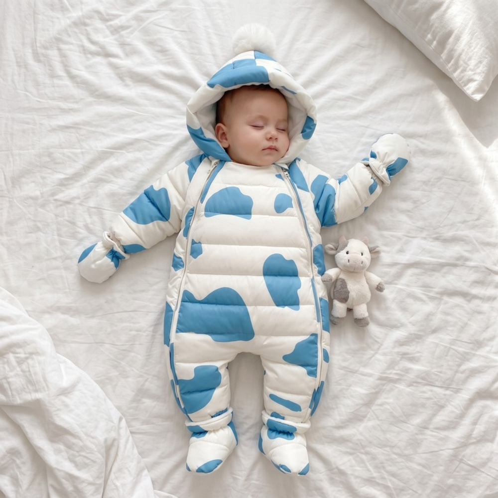 Lilo Newborn Down Pramsuit - Blue Cow Print