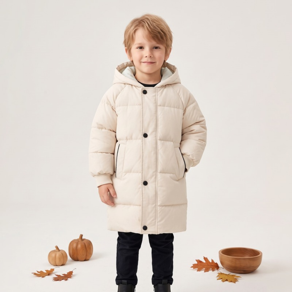 Lilo Mid Length Padded Winter Coat - Beige