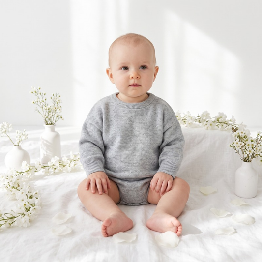 Lilo Infant Oversized Sweatshirt Romper in Heather Grey