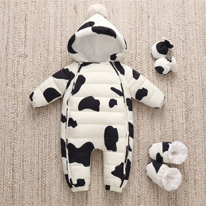 Lilo Newborn Down Pramsuit - Black Cow Print
