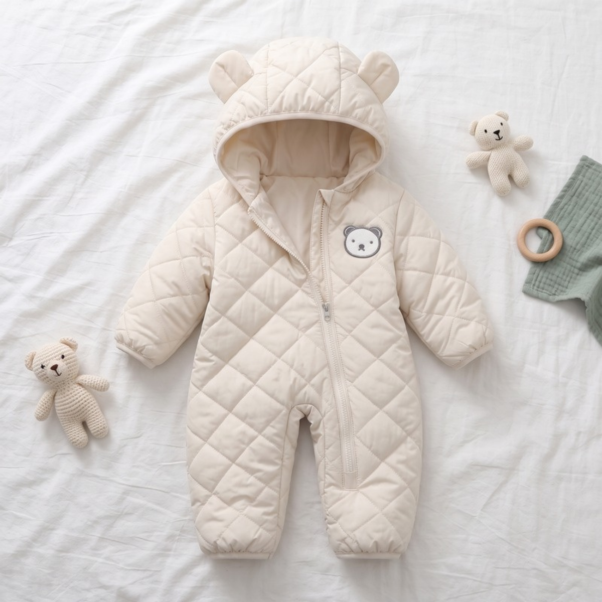 Lilo Bear Ear Padded Snowsuit - Cream