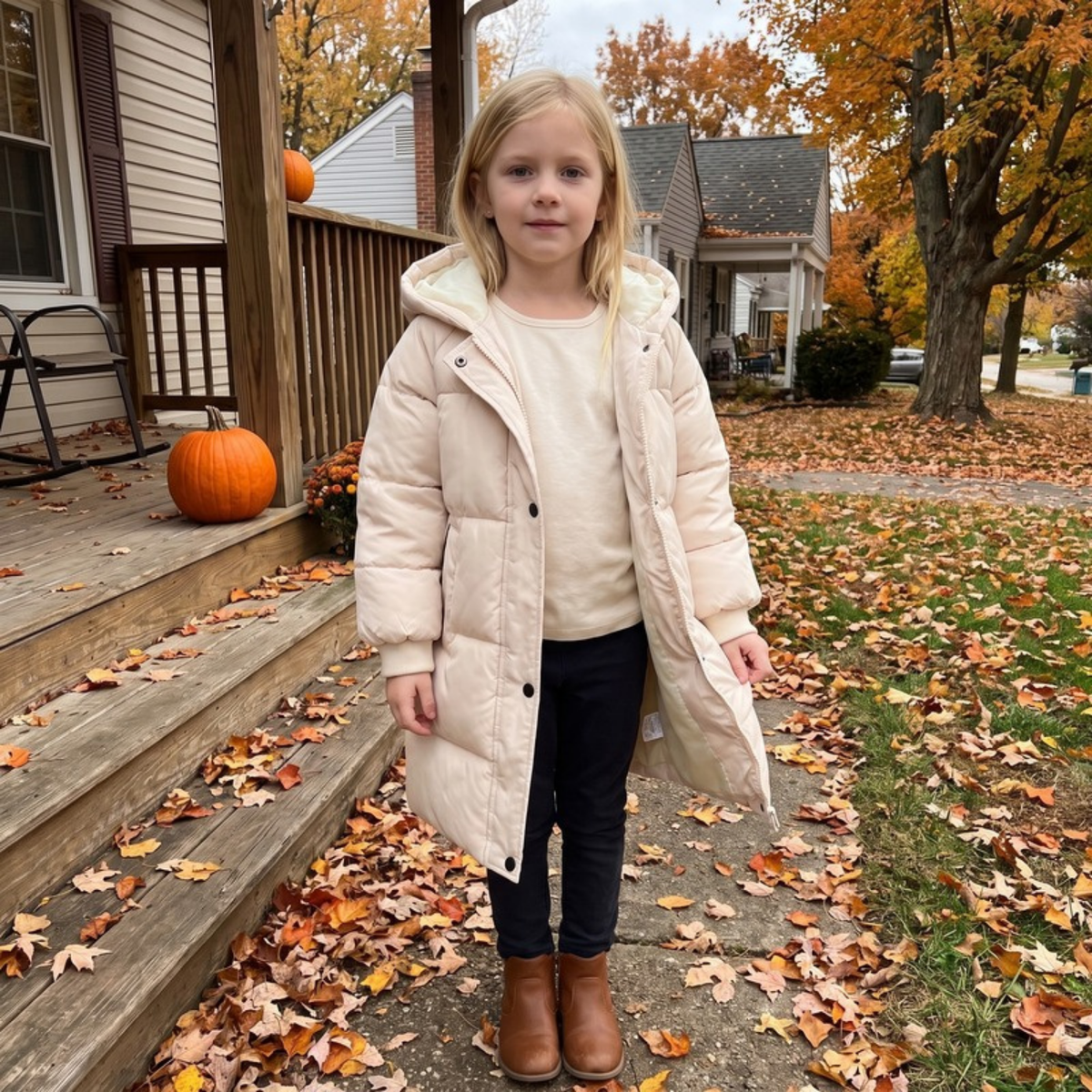Lilo Mid Length Padded Winter Coat - Beige