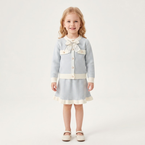 Lilo Knitted Cardigan and Skirt Set - Light Blue