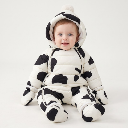 Lilo Newborn Down Pramsuit - Black Cow Print