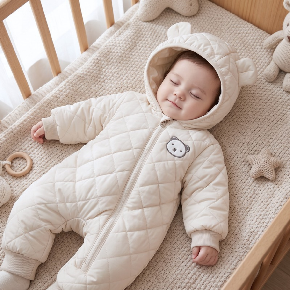 Lilo Bear Ear Padded Snowsuit - Cream