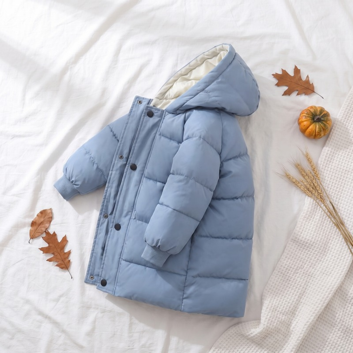 Lilo Mid Length Padded Winter Coat - Dusty Blue