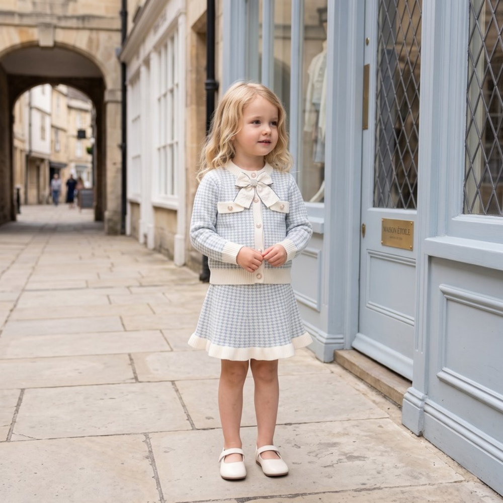 Lilo Knitted Cardigan and Skirt Set - Light Blue