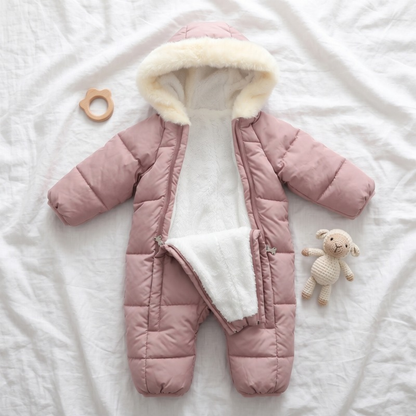 Lilo Fur Collar Hooded Baby Snowsuit - Pink