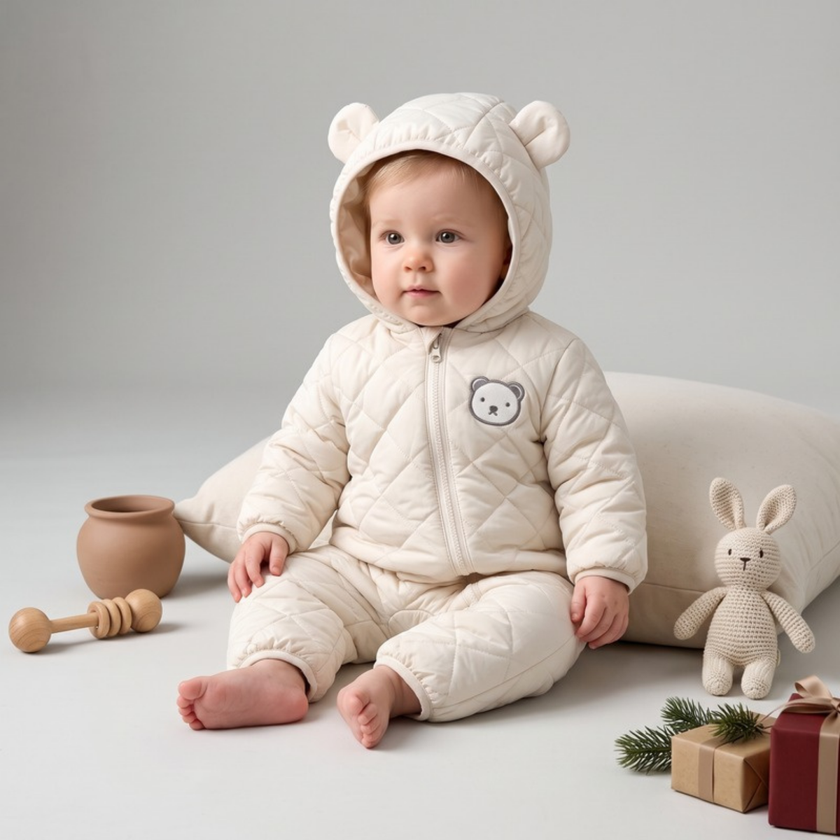 Lilo Bear Ear Padded Snowsuit - Cream