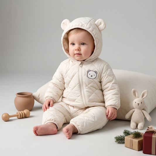 Lilo Bear Ear Padded Snowsuit - Cream