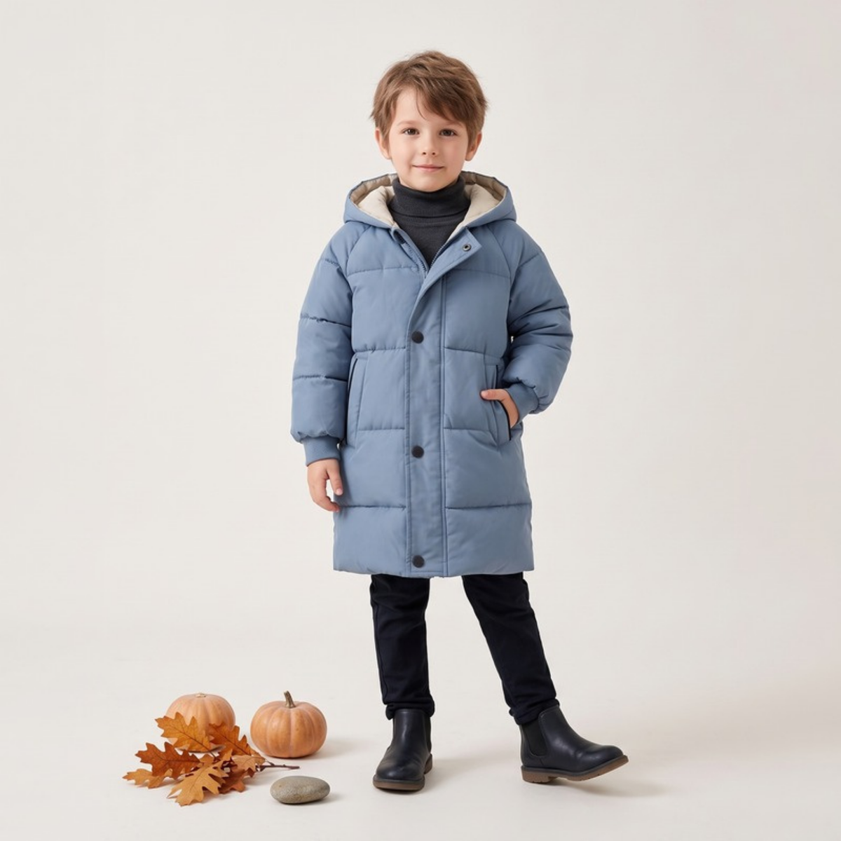 Lilo Mid Length Padded Winter Coat - Dusty Blue