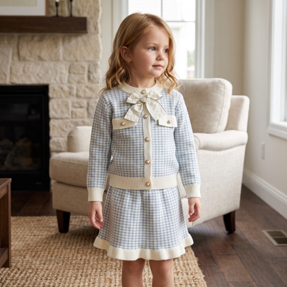 Lilo Knitted Cardigan and Skirt Set - Light Blue