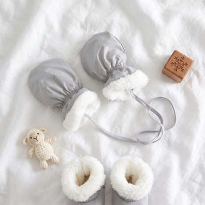 Lilo Fur Collar Hooded Baby Snowsuit - Grey