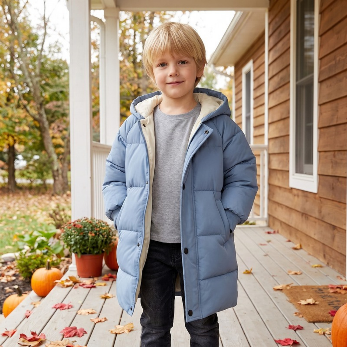 Lilo Mid Length Padded Winter Coat - Dusty Blue