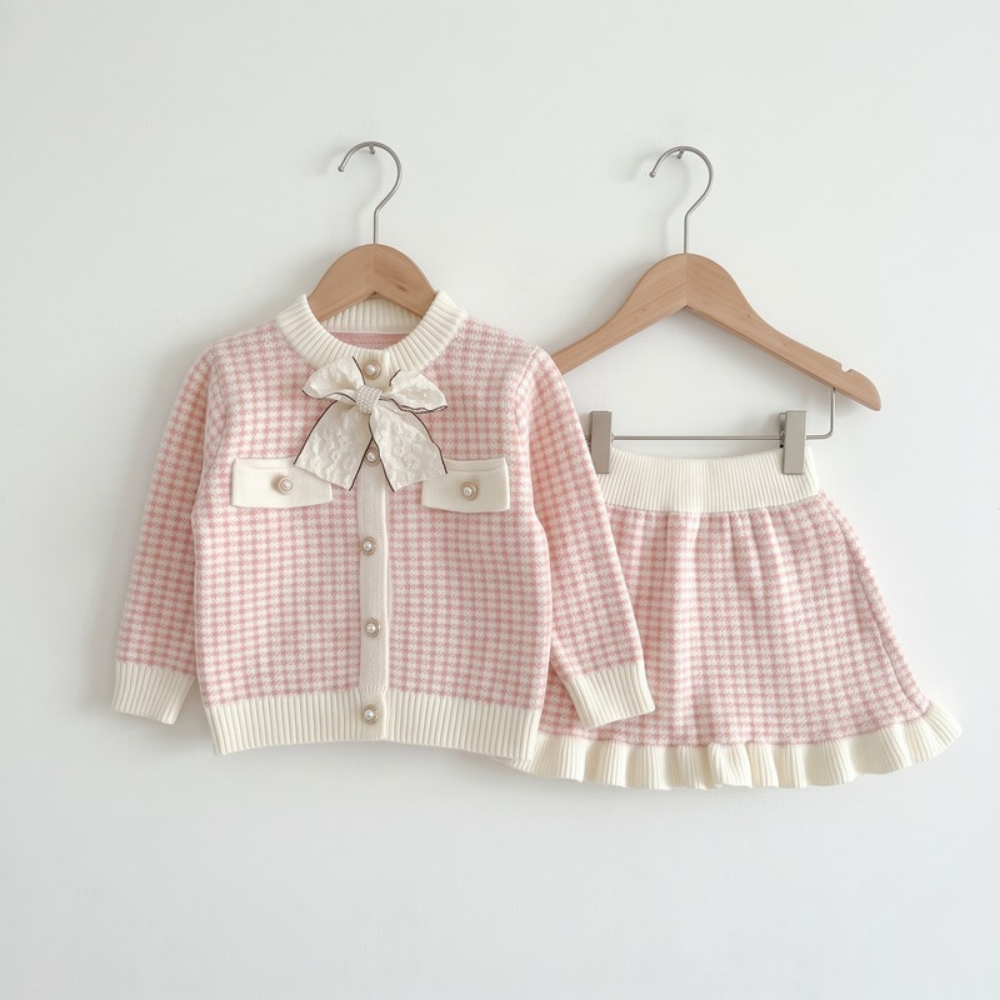 Lilo Knitted Cardigan and Skirt Set - Pink