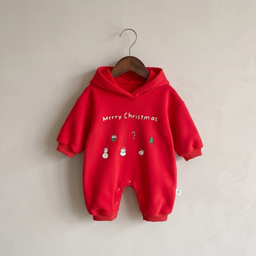 Lilo Fleece Lined Hooded Romper - Red Romper