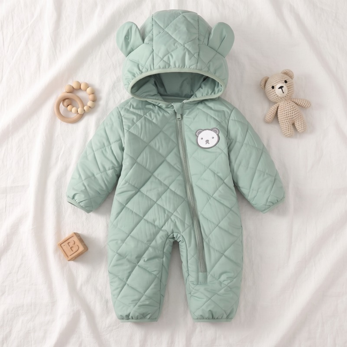 Lilo Bear Ear Padded Snowsuit - Sage Green