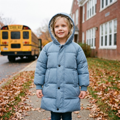 Lilo Mid Length Padded Winter Coat - Dusty Blue