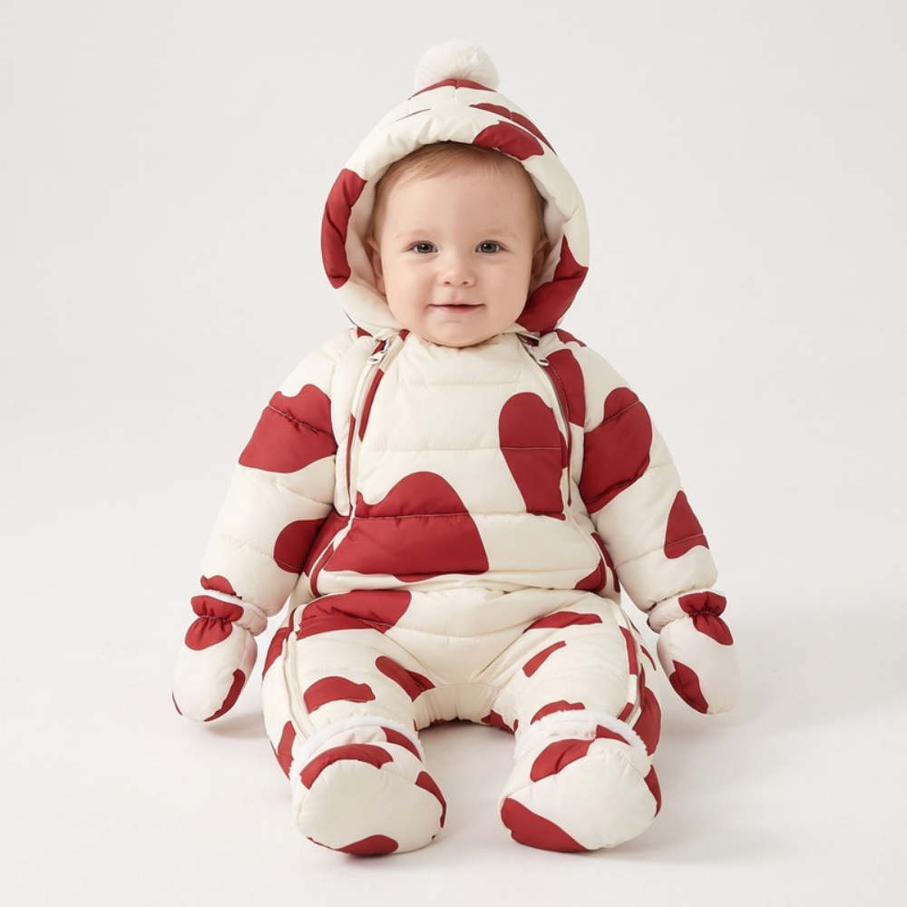 Lilo Newborn Down Pramsuit - Red Cow Print