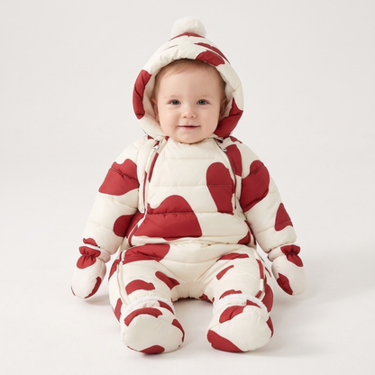 Lilo Newborn Down Pramsuit - Red Cow Print