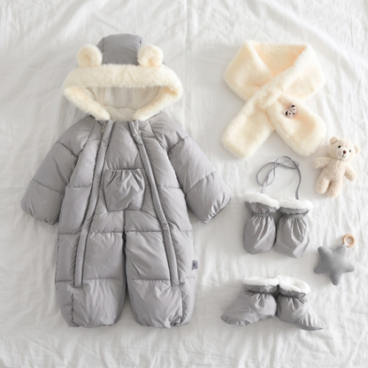 Lilo Fur Collar Hooded Baby Snowsuit - Grey