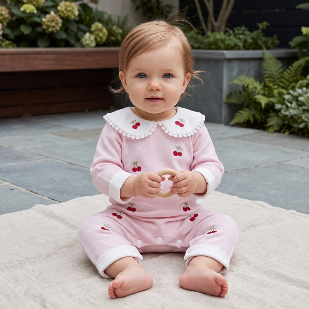 Lilo Cherry Collar Romper - Pink