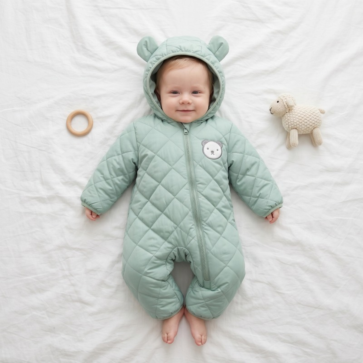 Lilo Bear Ear Padded Snowsuit - Sage Green