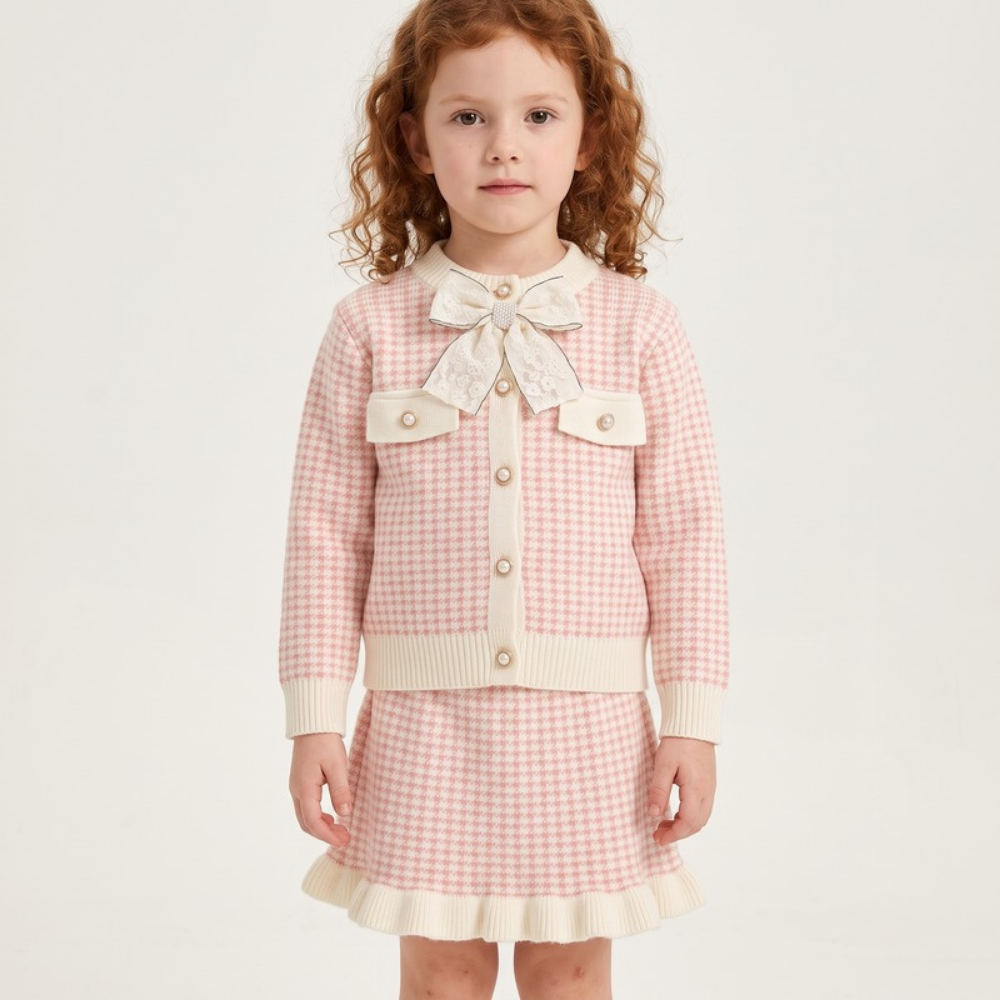 Lilo Knitted Cardigan and Skirt Set - Pink