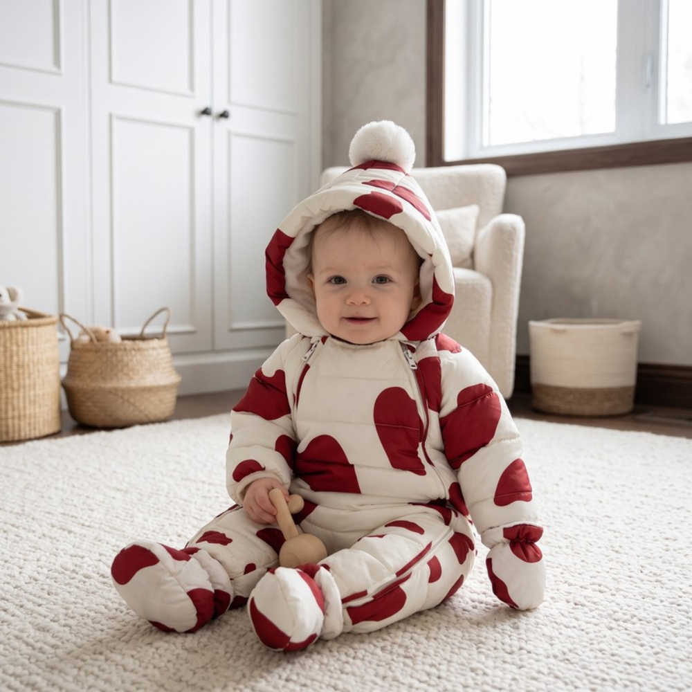 Lilo Newborn Down Pramsuit - Red Cow Print