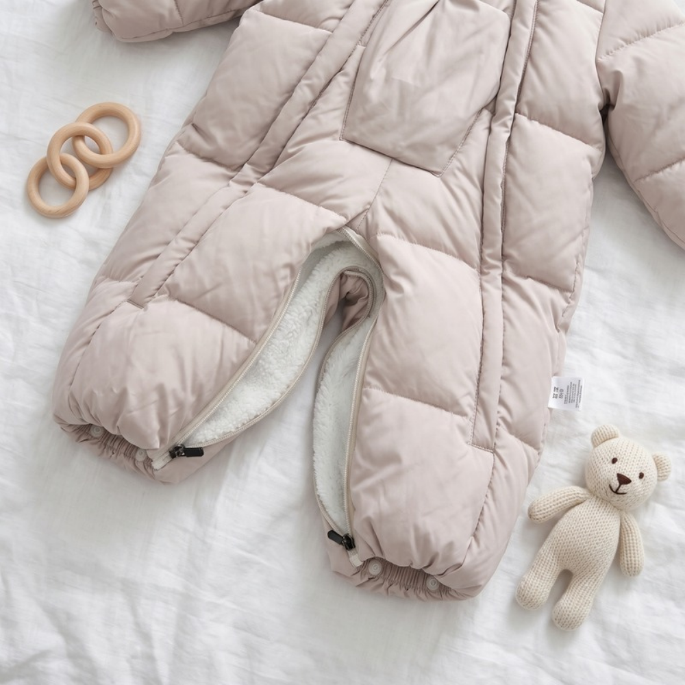 Lilo Fur Collar Hooded Baby Snowsuit - Beige