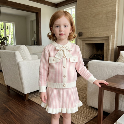 Lilo Knitted Cardigan and Skirt Set - Pink