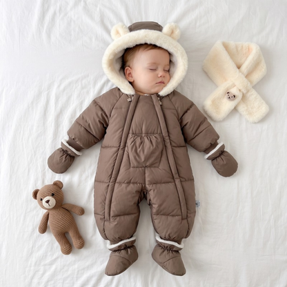 Lilo Fur Collar Hooded Baby Snowsuit - Coffee