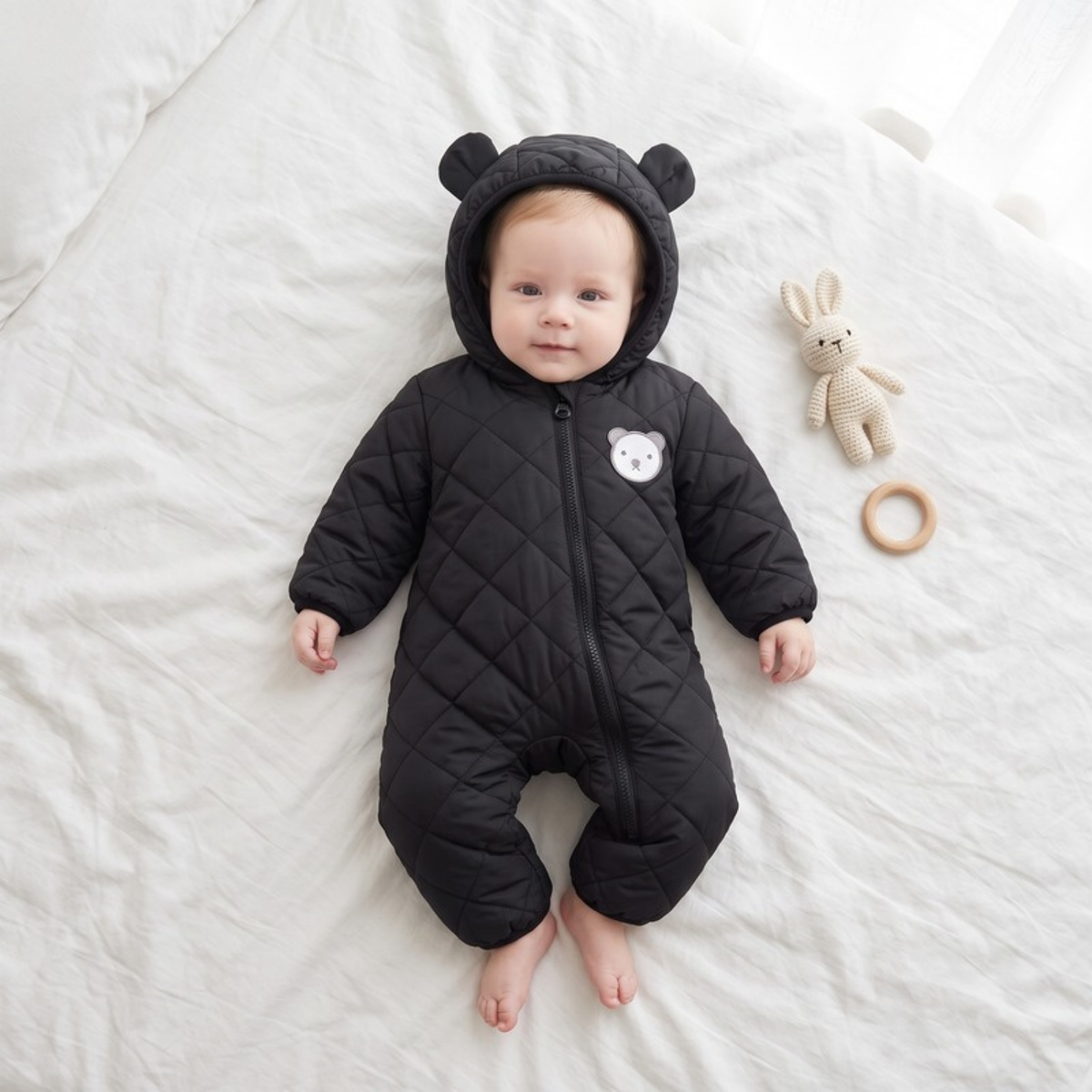 Lilo Bear Ear Padded Snowsuit - Black