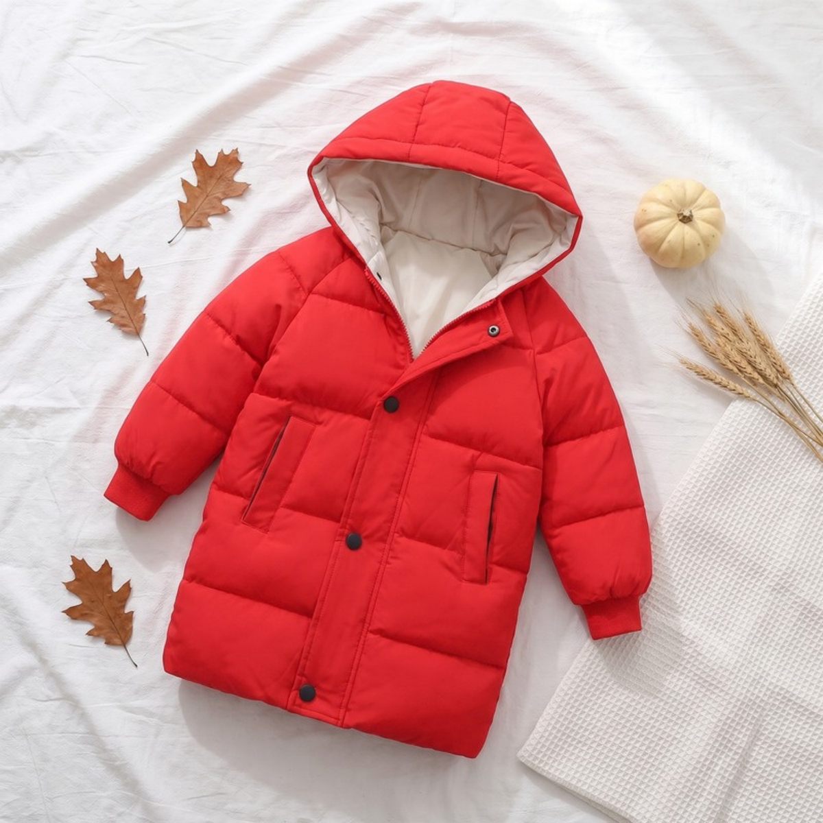 Lilo Mid Length Padded Winter Coat - Red