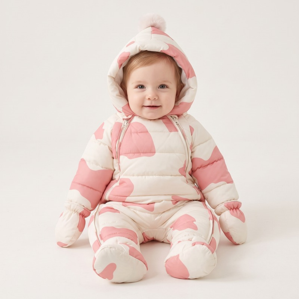 Lilo Newborn Down Pramsuit - Pink Cow Print