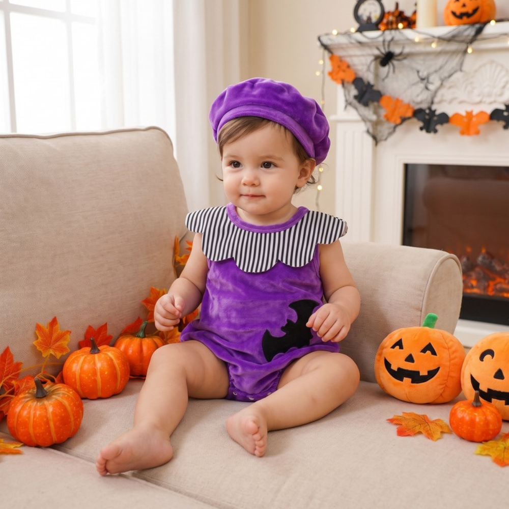 Lilo Pumpkin Baby Halloween Romper - Purple Bat