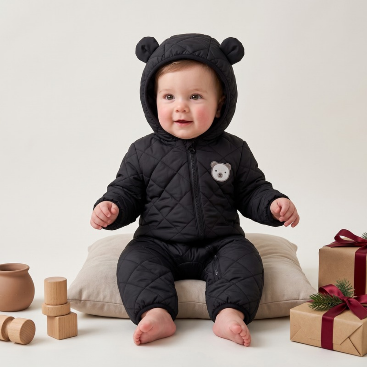 Lilo Bear Ear Padded Snowsuit - Black