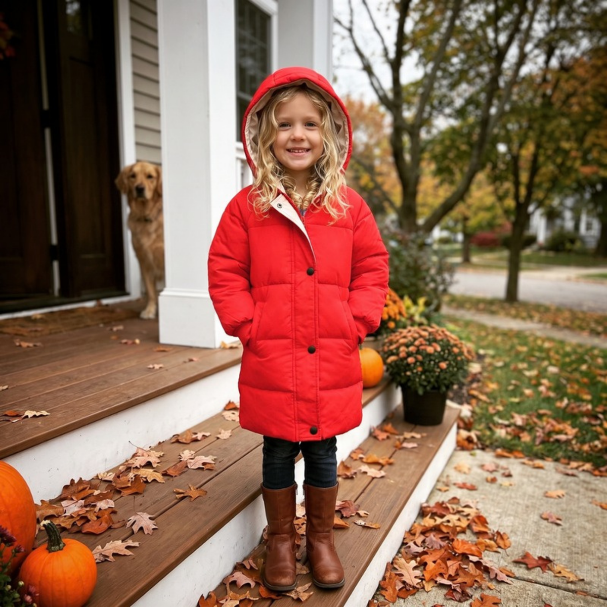 Lilo Mid Length Padded Winter Coat - Red