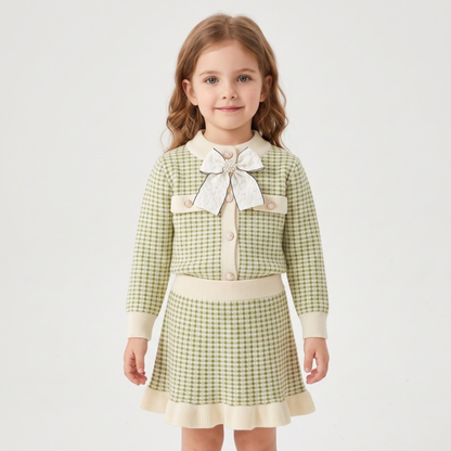 Lilo Knitted Cardigan and Skirt Set - Green