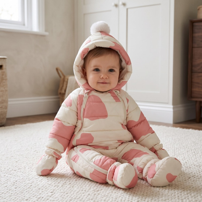 Lilo Newborn Down Pramsuit - Pink Cow Print