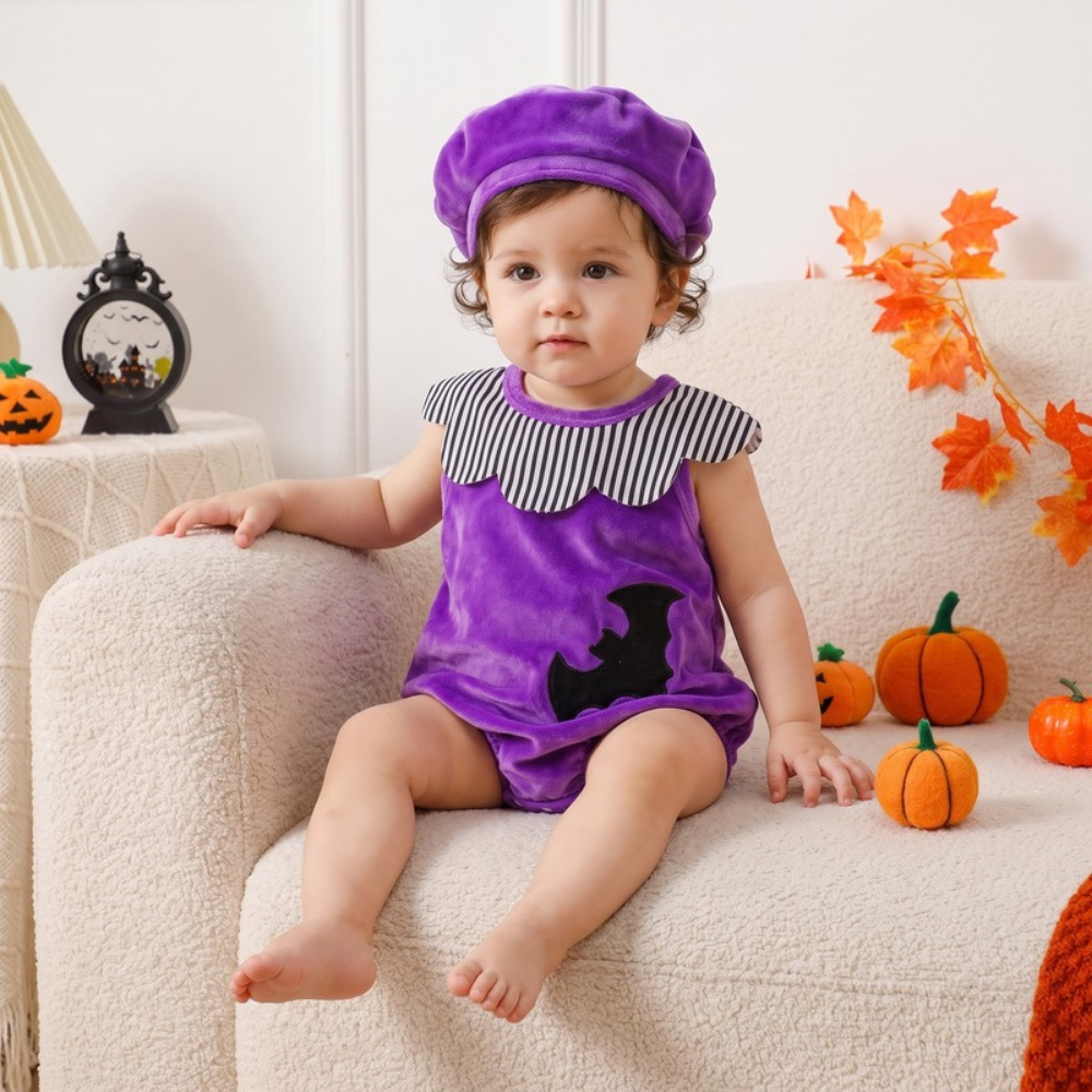 Lilo Pumpkin Baby Halloween Romper - Purple Bat
