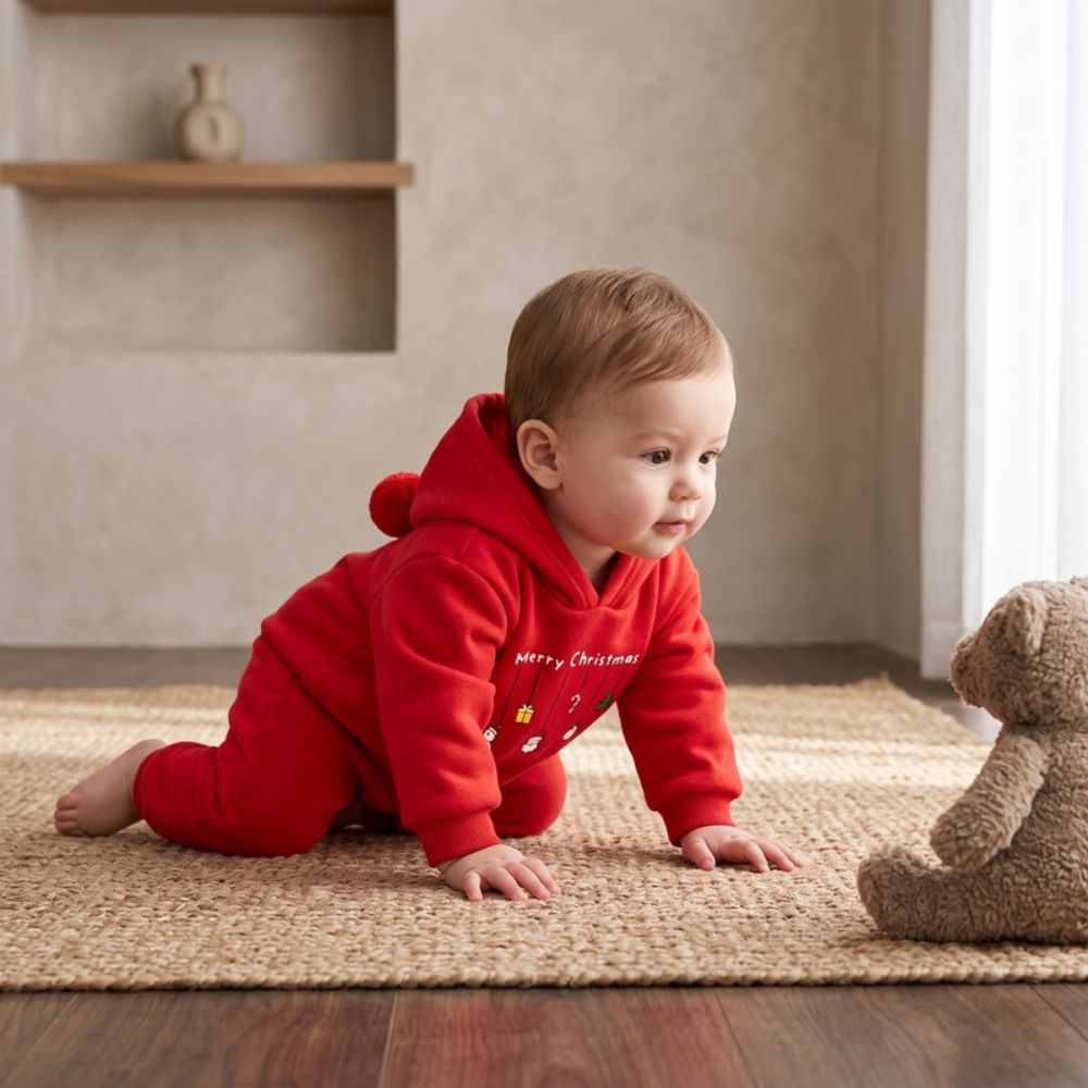 Lilo Fleece Lined Hooded Romper - Red Romper