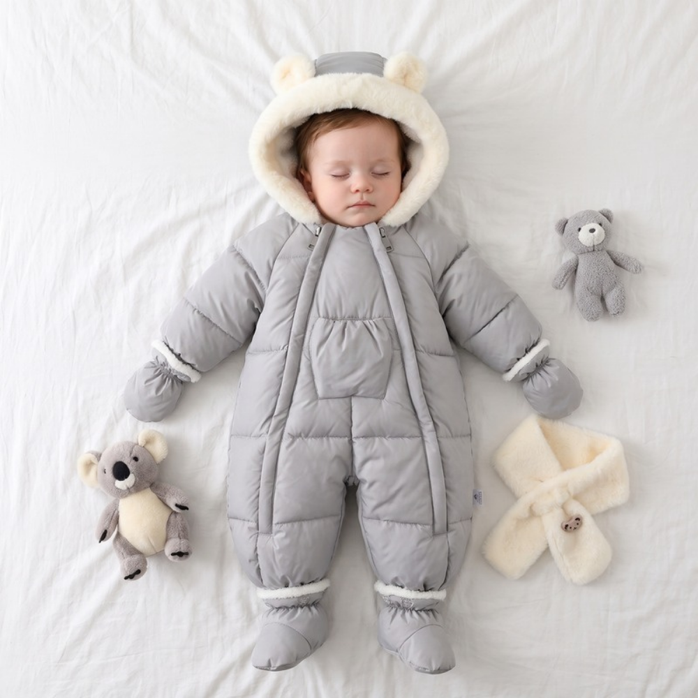 Lilo Fur Collar Hooded Baby Snowsuit - Grey