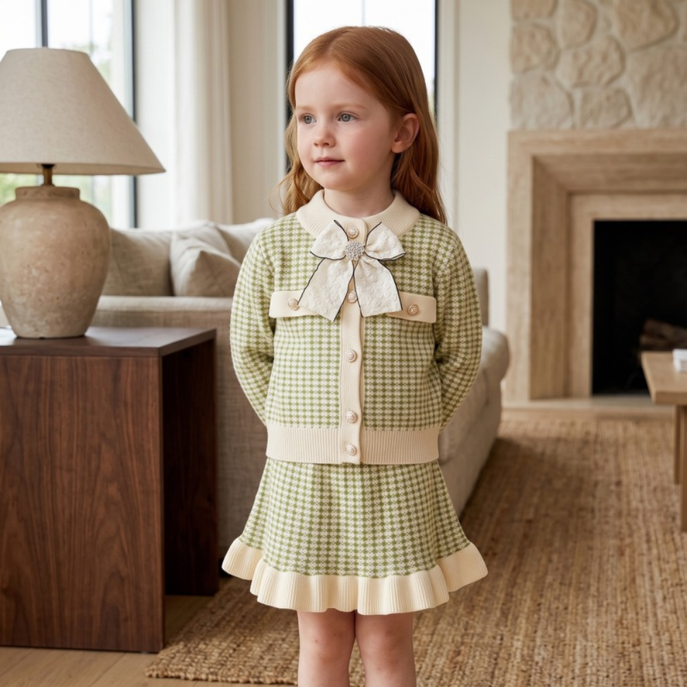 Lilo Knitted Cardigan and Skirt Set - Green