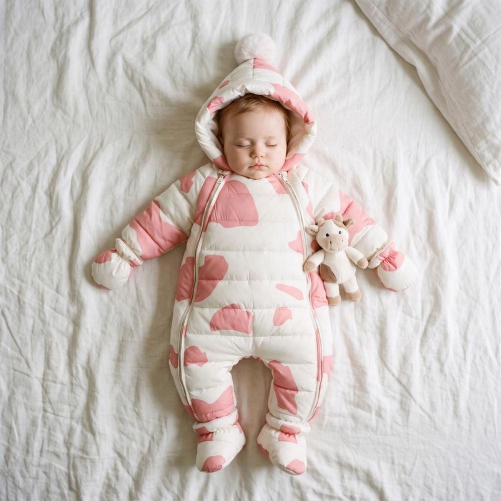 Lilo Newborn Down Pramsuit - Pink Cow Print