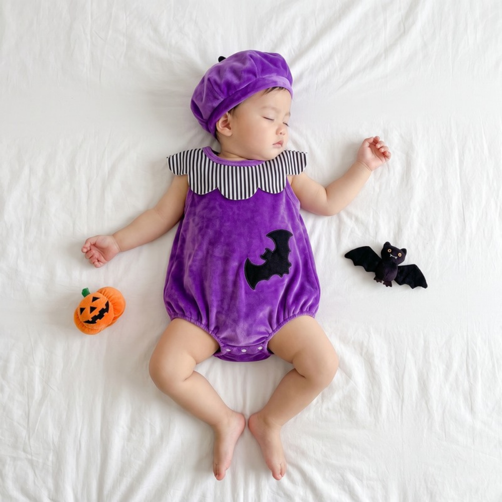 Lilo Pumpkin Baby Halloween Romper - Purple Bat