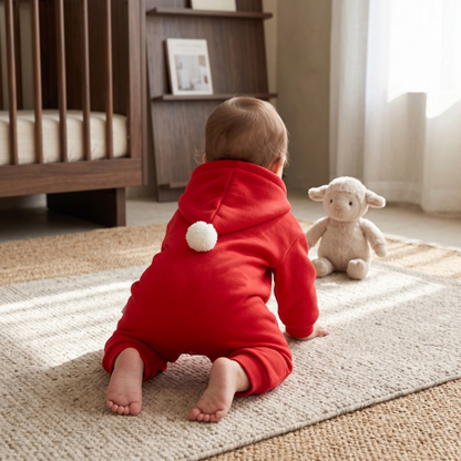 Lilo Fleece Lined Hooded Romper - Red Romper