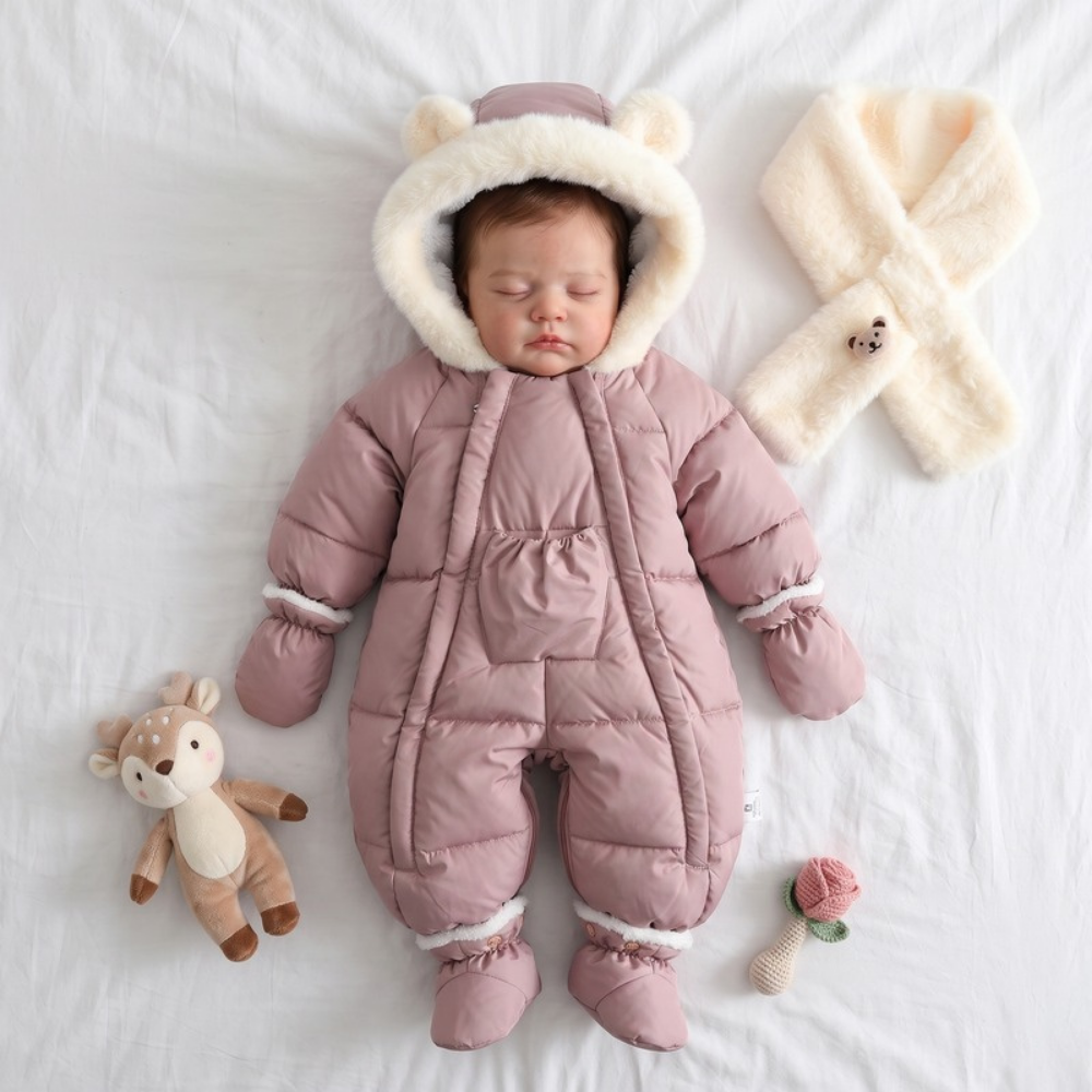 Lilo Fur Collar Hooded Baby Snowsuit - Pink