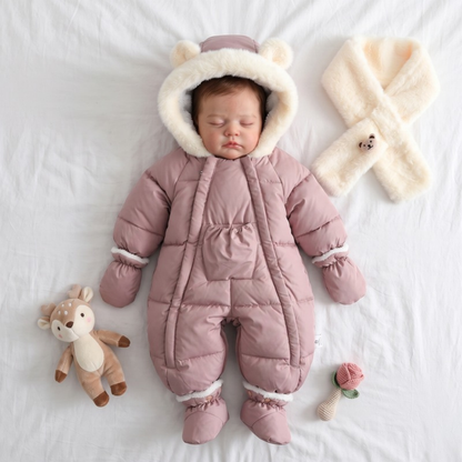 Lilo Fur Collar Hooded Baby Snowsuit - Pink